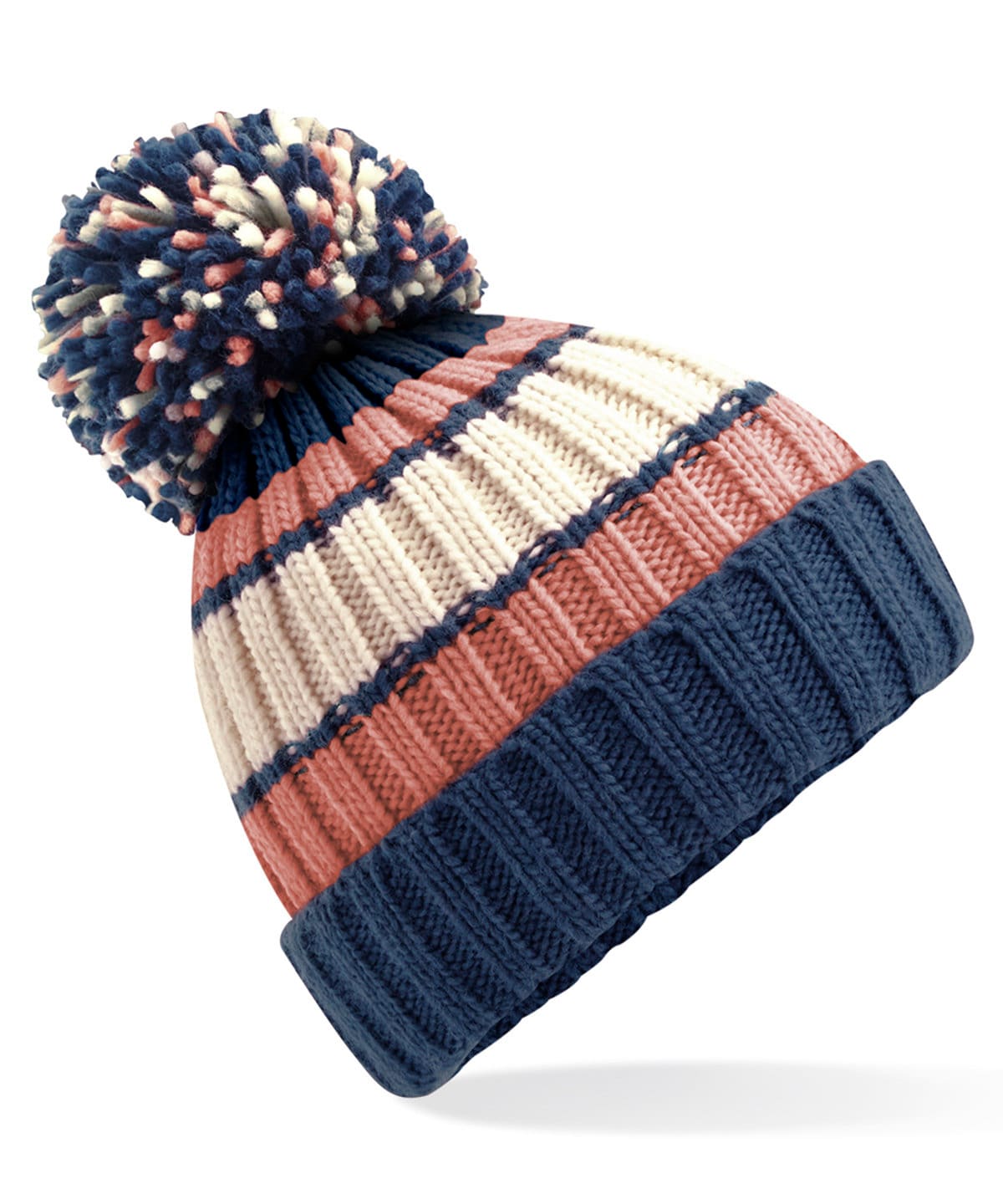 Hygge Striped Pom Pom Beanie BC392 | Warm Winter Beanie Hat | Stylish Scandi Woolly Hat | Striped Beanie