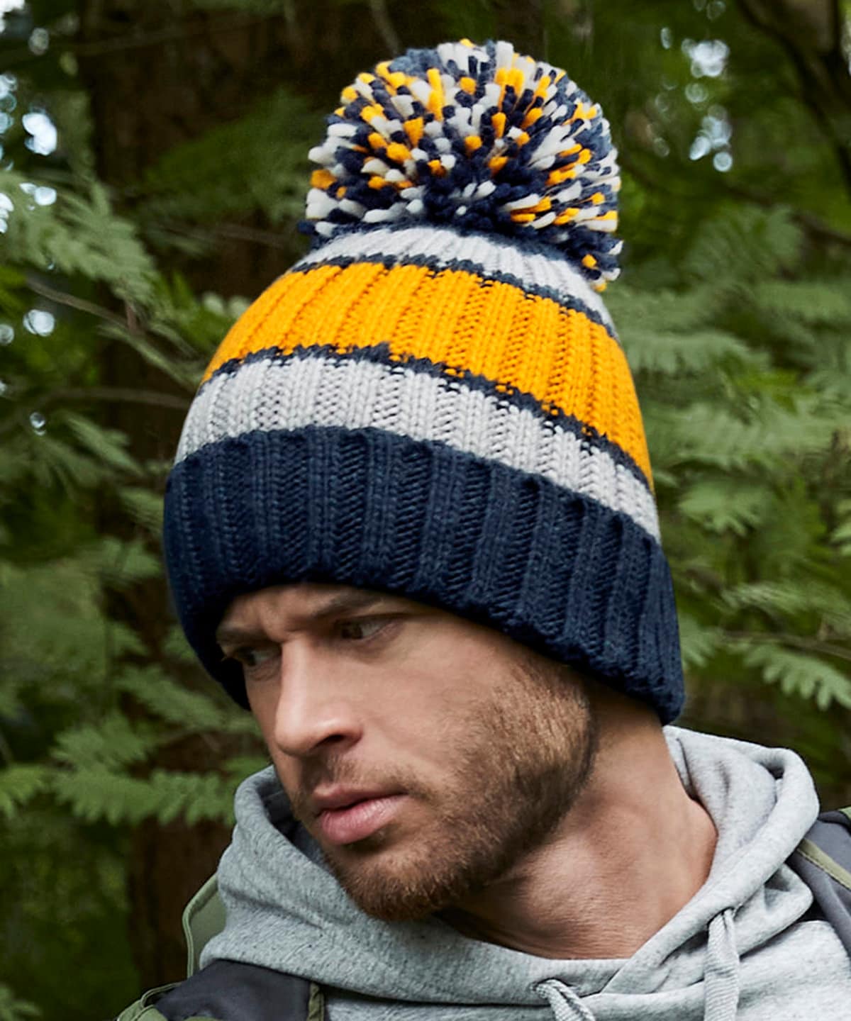 Hygge Striped Pom Pom Beanie BC392 | Warm Winter Beanie Hat | Stylish Scandi Woolly Hat | Striped Beanie