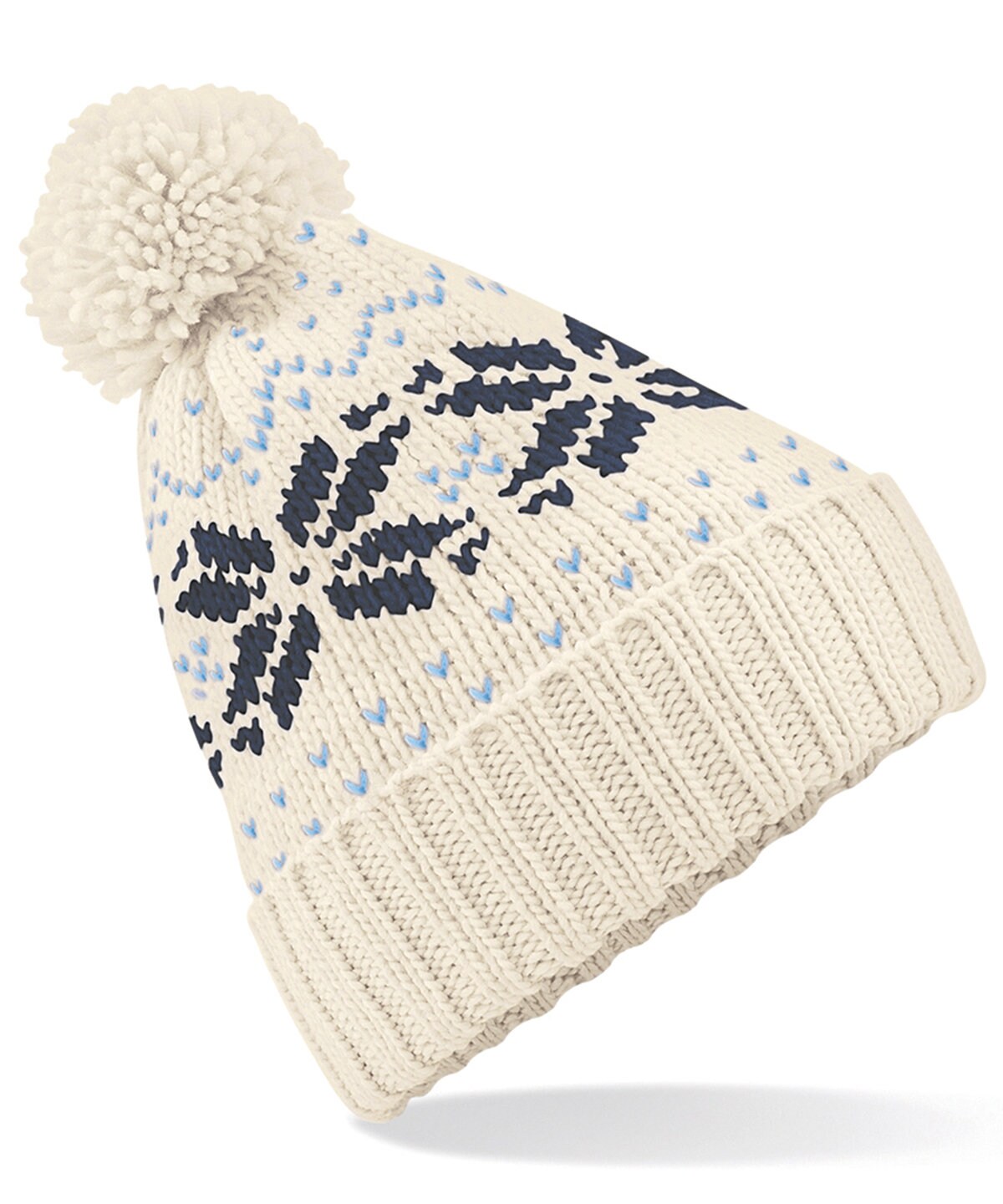 Snowstar Fair Isle Pom Pom Beanie BC456 | Warm Winter Beanie Hat | Stylish Scandi Woolly Hat | Big Pom Pom Beanie