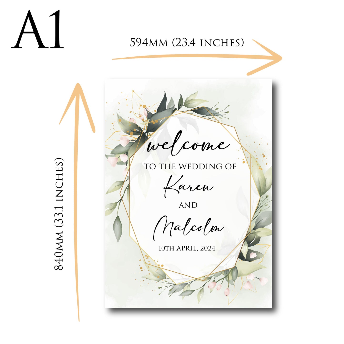 Personalised Wedding Welcome Sign TLPCW002 Physical or Digital, A1 or A2 Portrait Welcome Board for Wedding Easel, Welcome for Wedding,