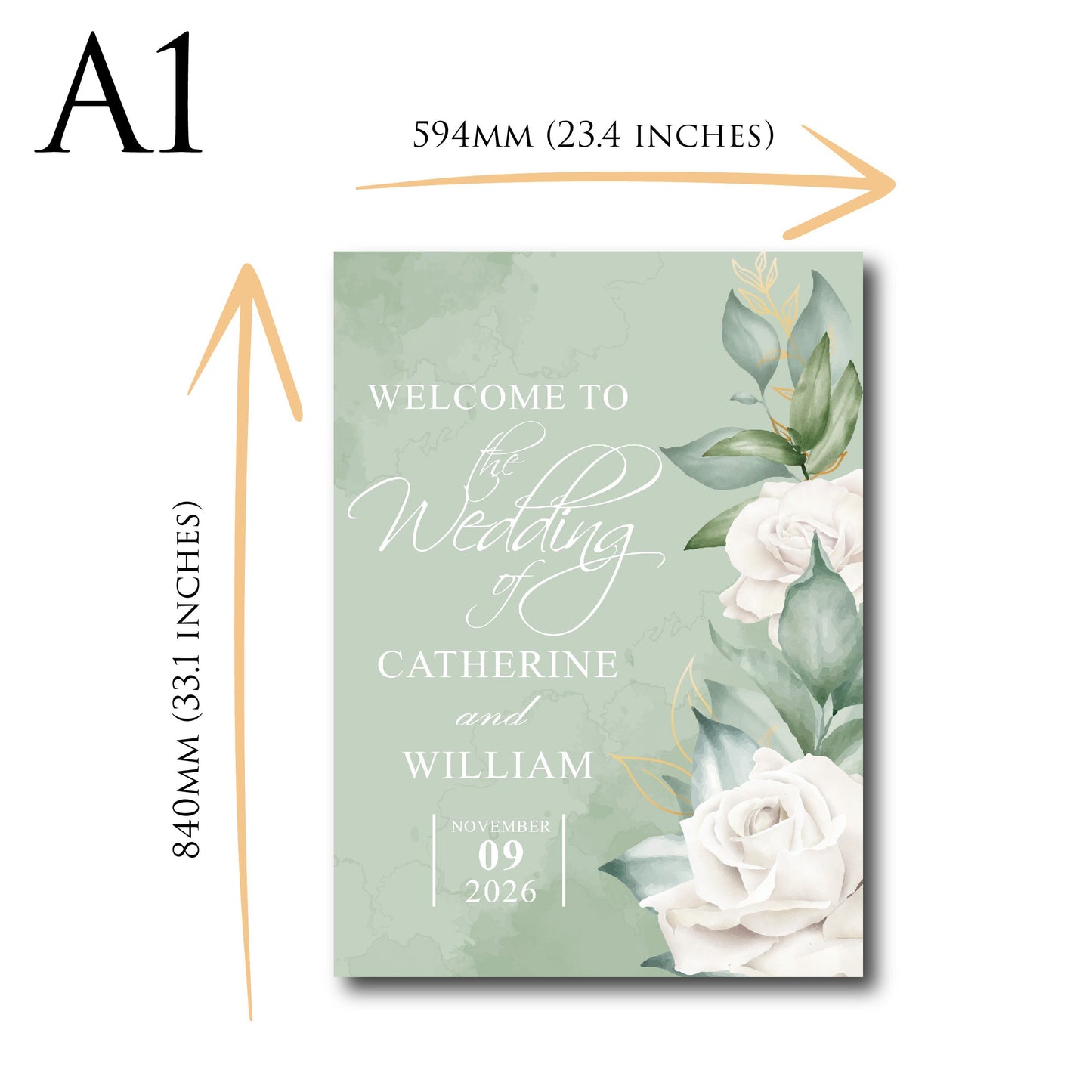 Personalised Wedding Welcome Sign TLPCW003 Physical or Digital, A1 or A2 Portrait Welcome Board for Wedding Easel, Welcome for Wedding,