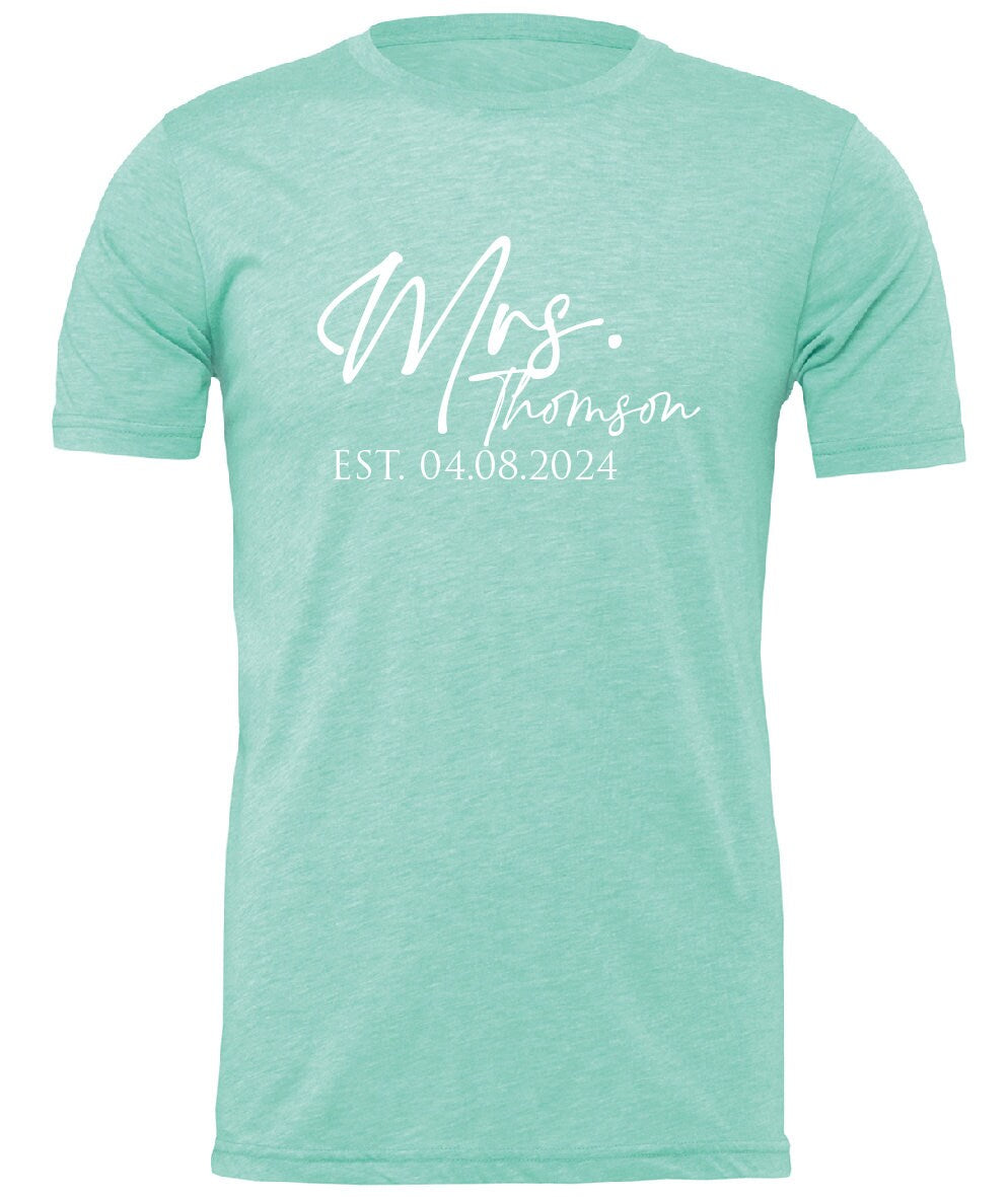 Personalised Mr Mrs Any Name T-Shirt CV01H | Husband and Wife Couples Honeymoon Tshirt | Finally Matching Wedding Tee