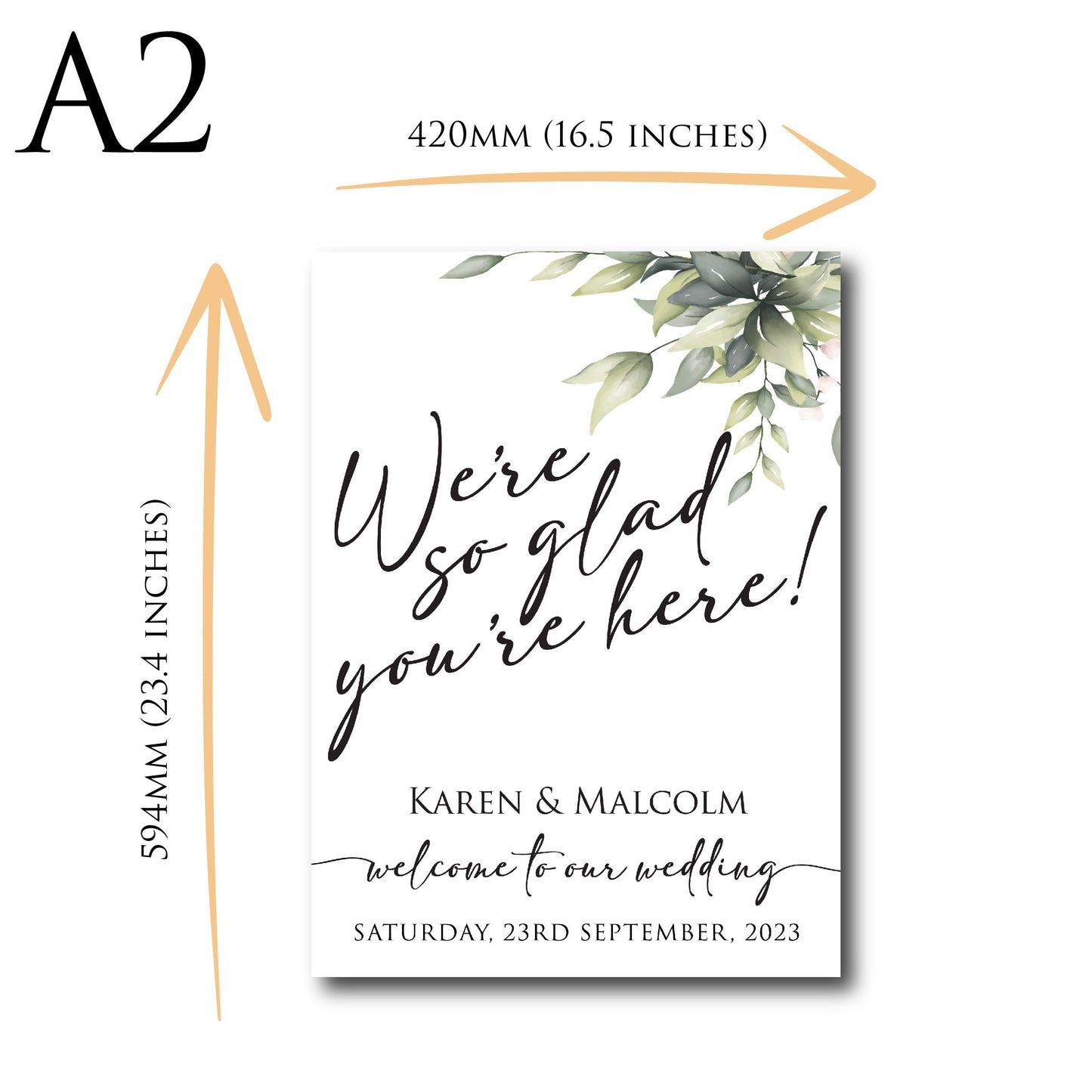 Personalised Wedding Welcome Sign TLPCW004 Physical or Digital, A1 or A2 Portrait Welcome Board for Wedding Easel, We're So Glad You're Here