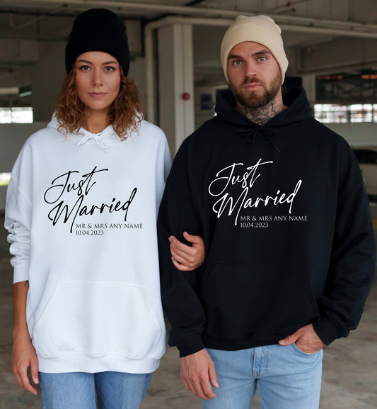 Just Married Hoodies | Husband and Wife Couples Honeymoon Hooded Sweater | Mr Mrs Matching Wedding Jumpers