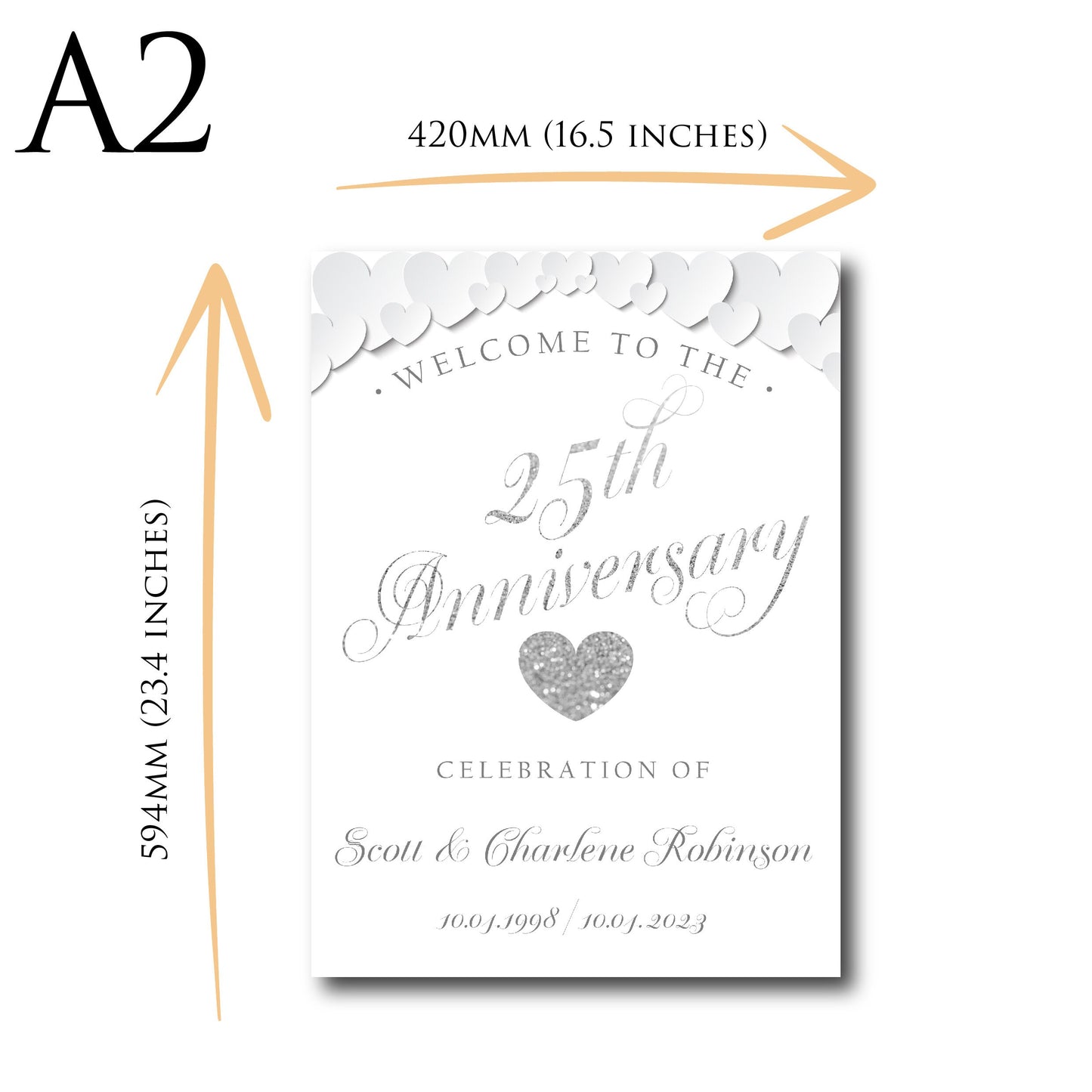 Personalised 25th Wedding Anniversary Welcome Sign TLPCSW0001 Physical or Digital, A1 or A2 Portrait Welcome Board for Silver Wedding