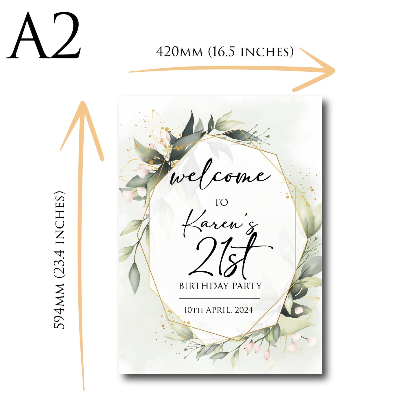 Personalised 21st Birthday Party Welcome Sign TLPC21001 Physical or Digital, A1 or A2 Portrait Welcome Board for Birthday Easel