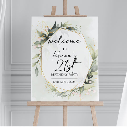 Personalised 21st Birthday Party Welcome Sign TLPC21001 Physical or Digital, A1 or A2 Portrait Welcome Board for Birthday Easel