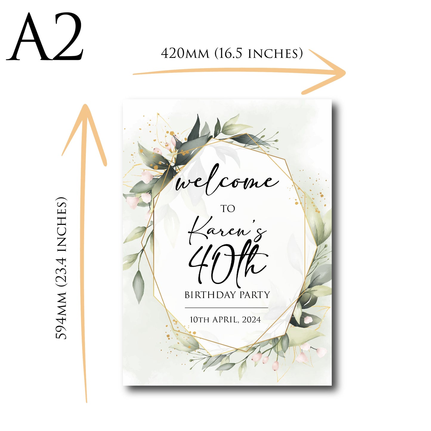 Personalised 40th Birthday Party Welcome Sign TLPC40001 Physical or Digital, A1 or A2 Portrait Welcome Board for Birthday Easel