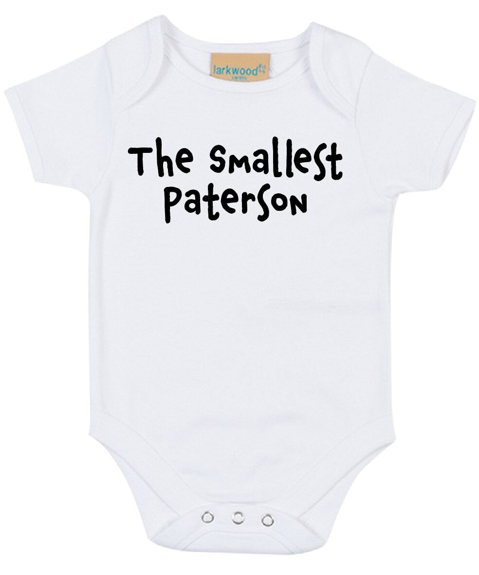 The Smallest (Any Name) Personalised Babies Short Sleeved Bodysuit | Personalised Baby Grow | Baby Shower Gift | Gift for newborn