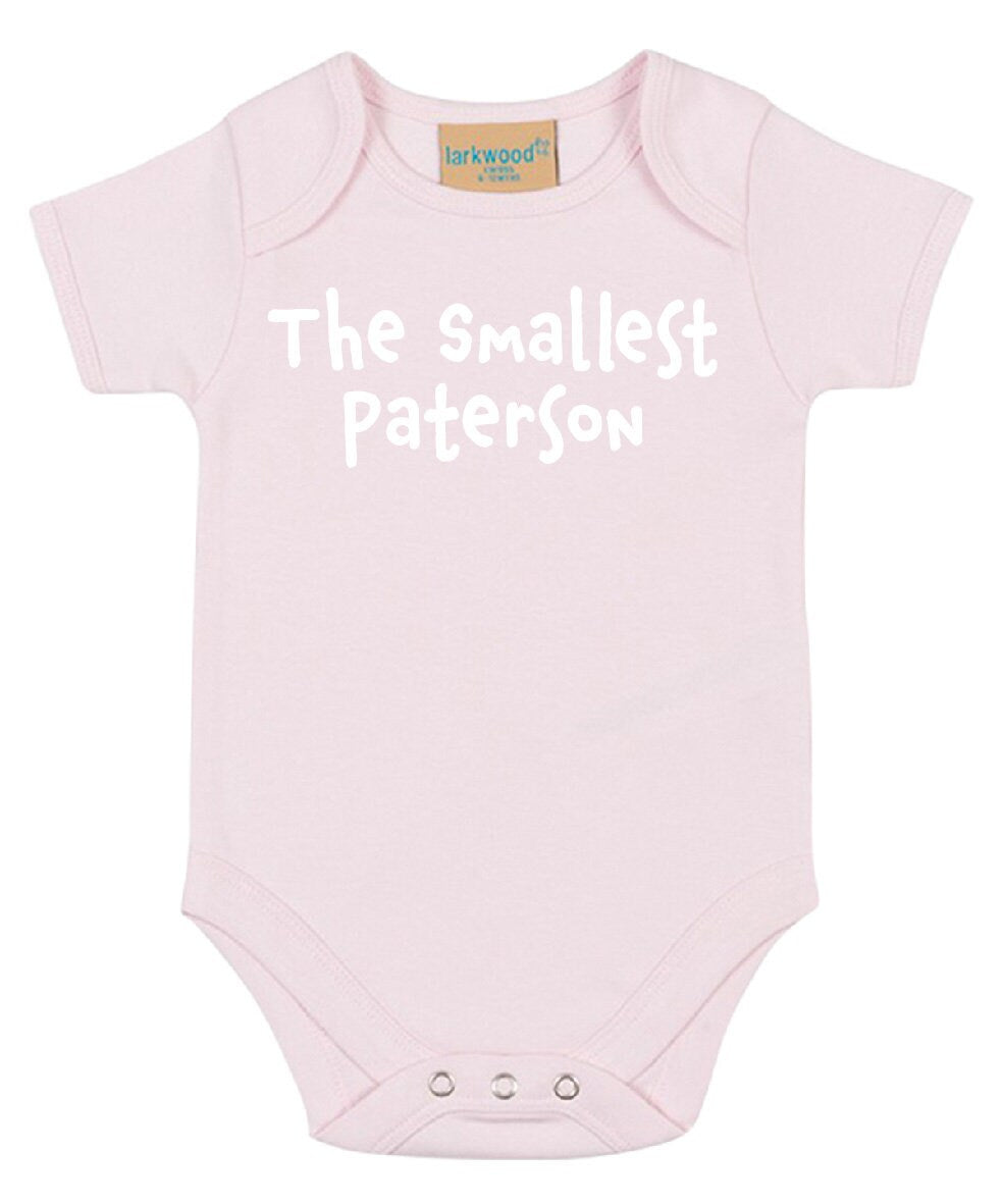 The Smallest (Any Name) Personalised Babies Short Sleeved Bodysuit | Personalised Baby Grow | Baby Shower Gift | Gift for newborn