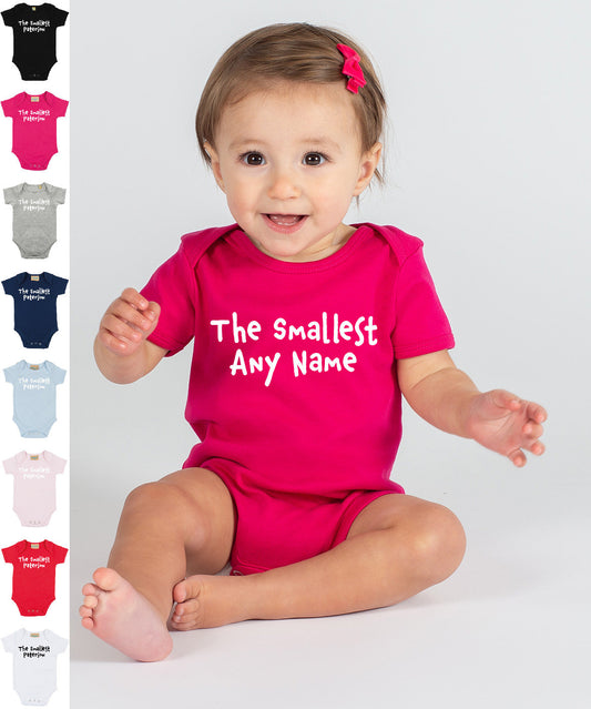 The Smallest (Any Name) Personalised Babies Short Sleeved Bodysuit | Personalised Baby Grow | Baby Shower Gift | Gift for newborn