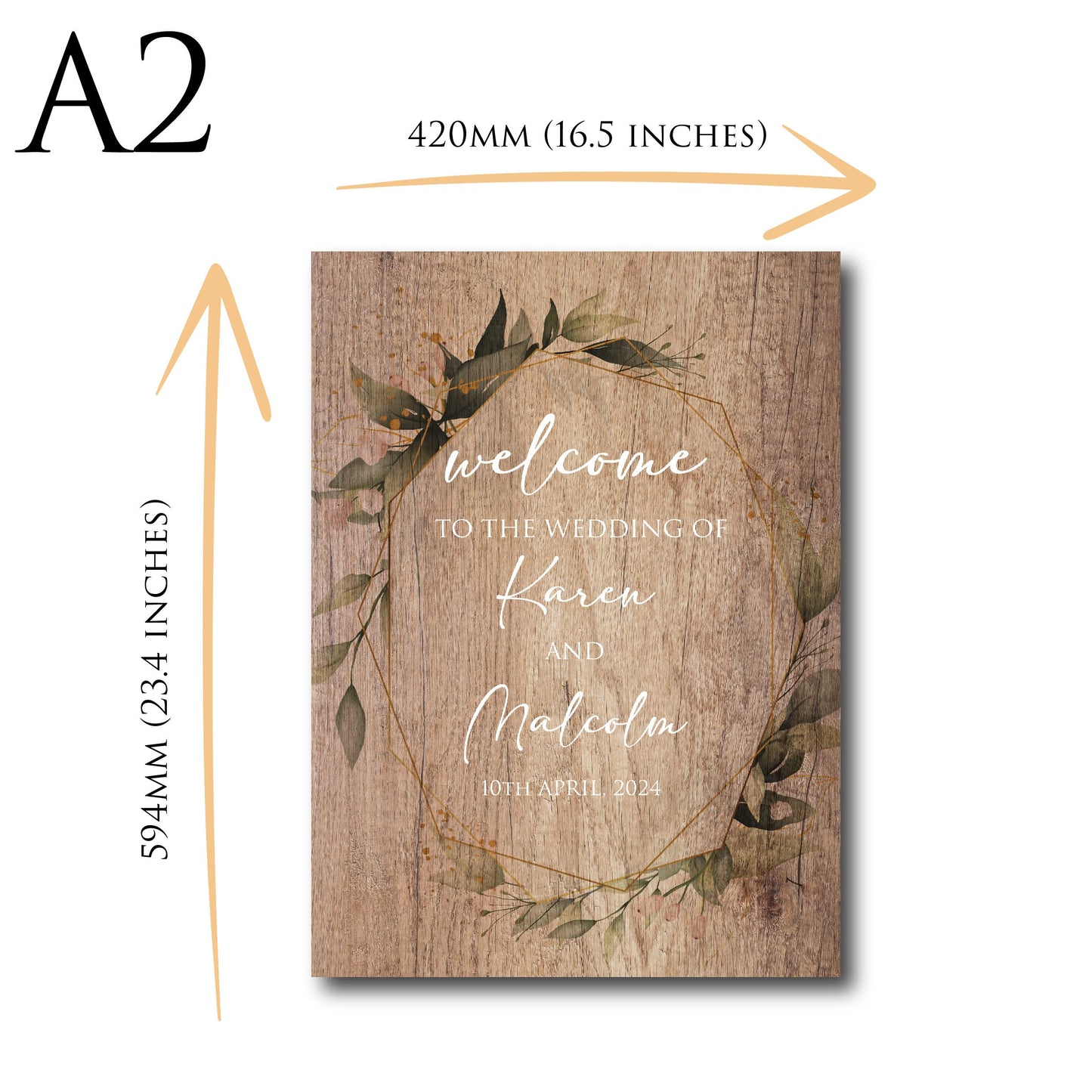 Personalised Wood Effect Wedding Welcome Sign TLPCW007 Physical or Digital, A1 or A2 Welcome Board for Wedding, Welcome Poster for Wedding,