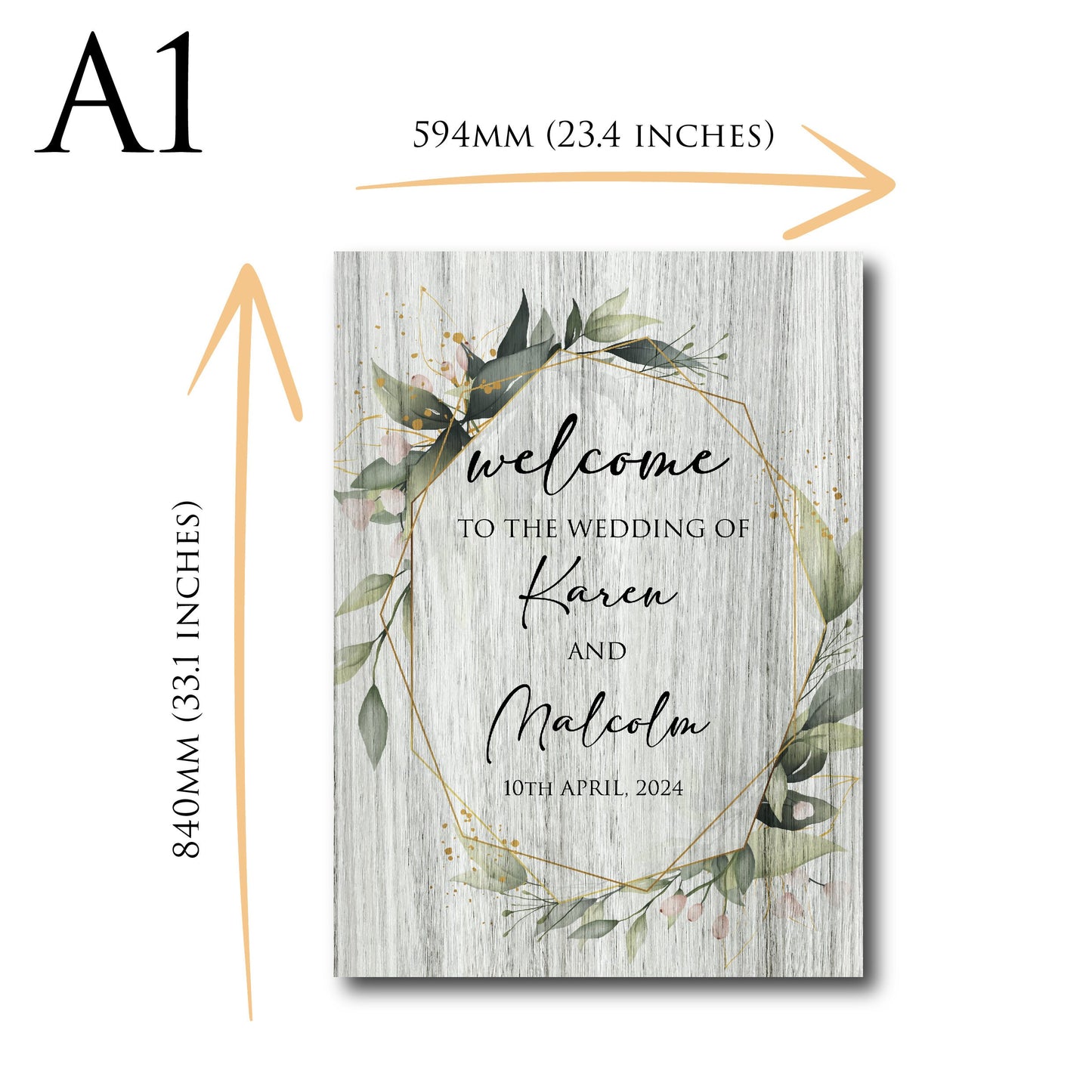 Personalised Wood Effect Wedding Welcome Sign TLPCW008 Physical or Digital, A1 or A2 Welcome Board for Wedding, Welcome Poster for Wedding,