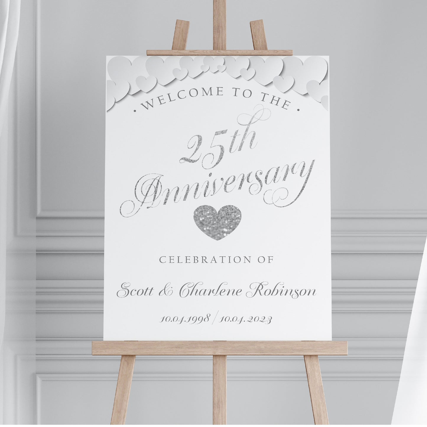 Personalised 25th Wedding Anniversary Welcome Sign TLPCSW0001 Physical or Digital, A1 or A2 Portrait Welcome Board for Silver Wedding