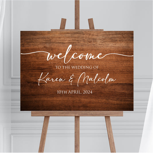 Personalised Wood Effect Wedding Welcome Sign TLPCW006 Physical or Digital, A1 or A2 Welcome Board for Wedding, Welcome Poster for Wedding,