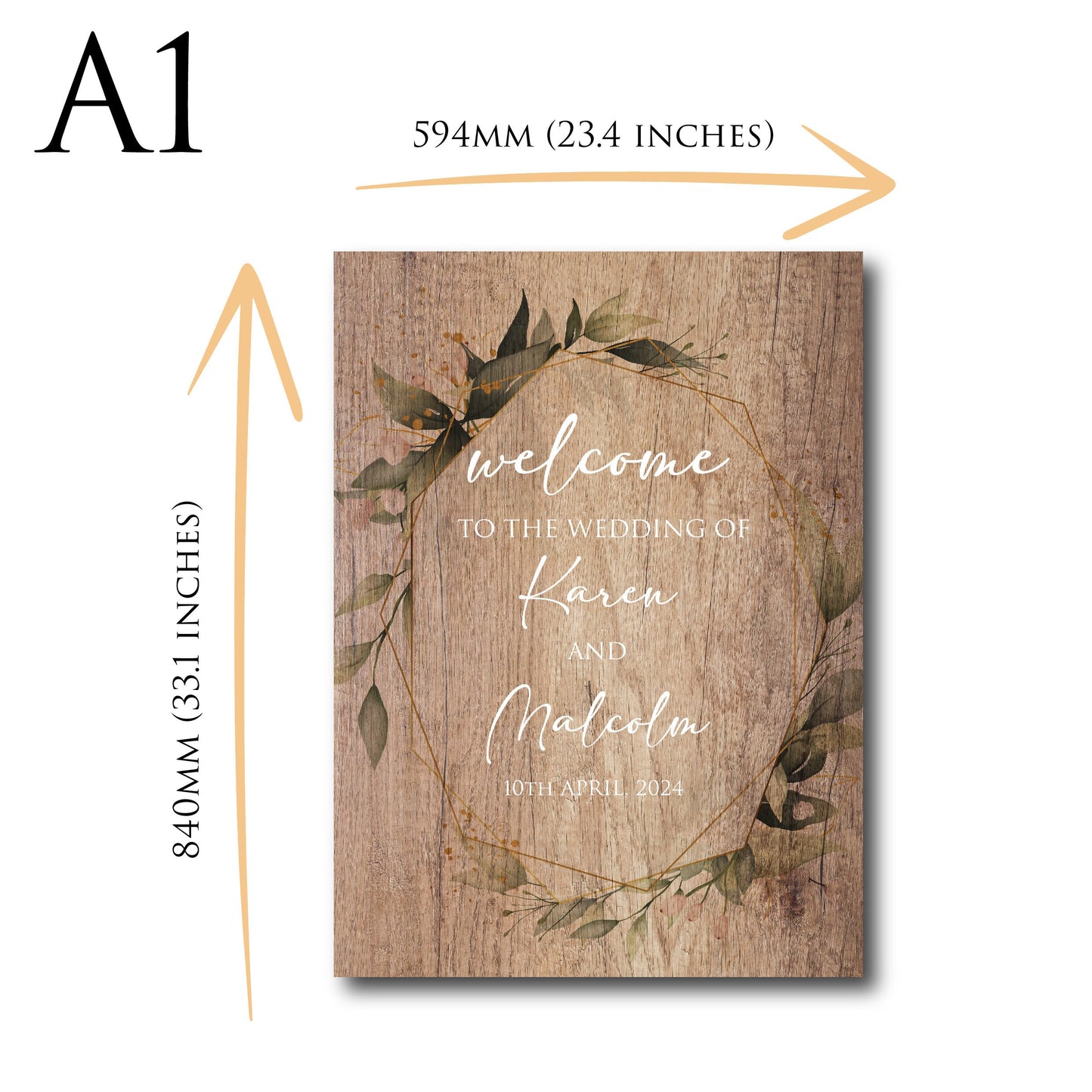 Personalised Wood Effect Wedding Welcome Sign TLPCW007 Physical or Digital, A1 or A2 Welcome Board for Wedding, Welcome Poster for Wedding,