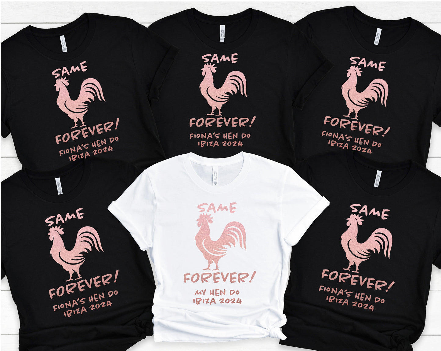 Same Cock Forever Funny Personalised ROSE GOLD Hen Party T Shirts, Rude Hen Do T Shirts, Matching Hen Party Shirts, Bachelorette Party