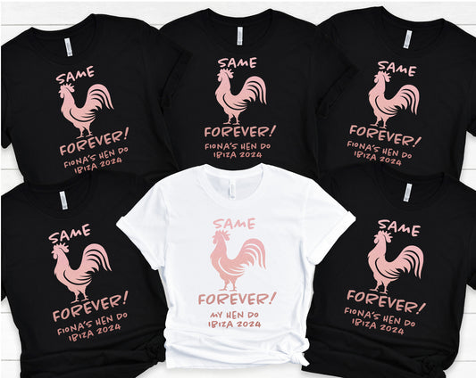 Same Cock Forever Funny Personalised ROSE GOLD Hen Party T Shirts, Rude Hen Do T Shirts, Matching Hen Party Shirts, Bachelorette Party