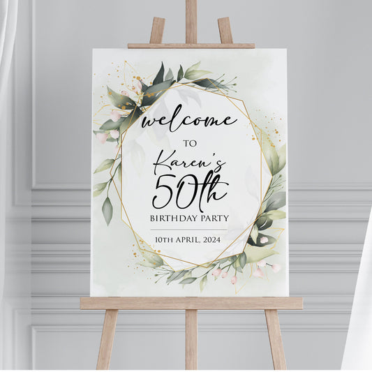Personalised 50th Birthday Party Welcome Sign TLPC50001 Physical or Digital, A1 or A2 Portrait Welcome Board for Birthday Easel