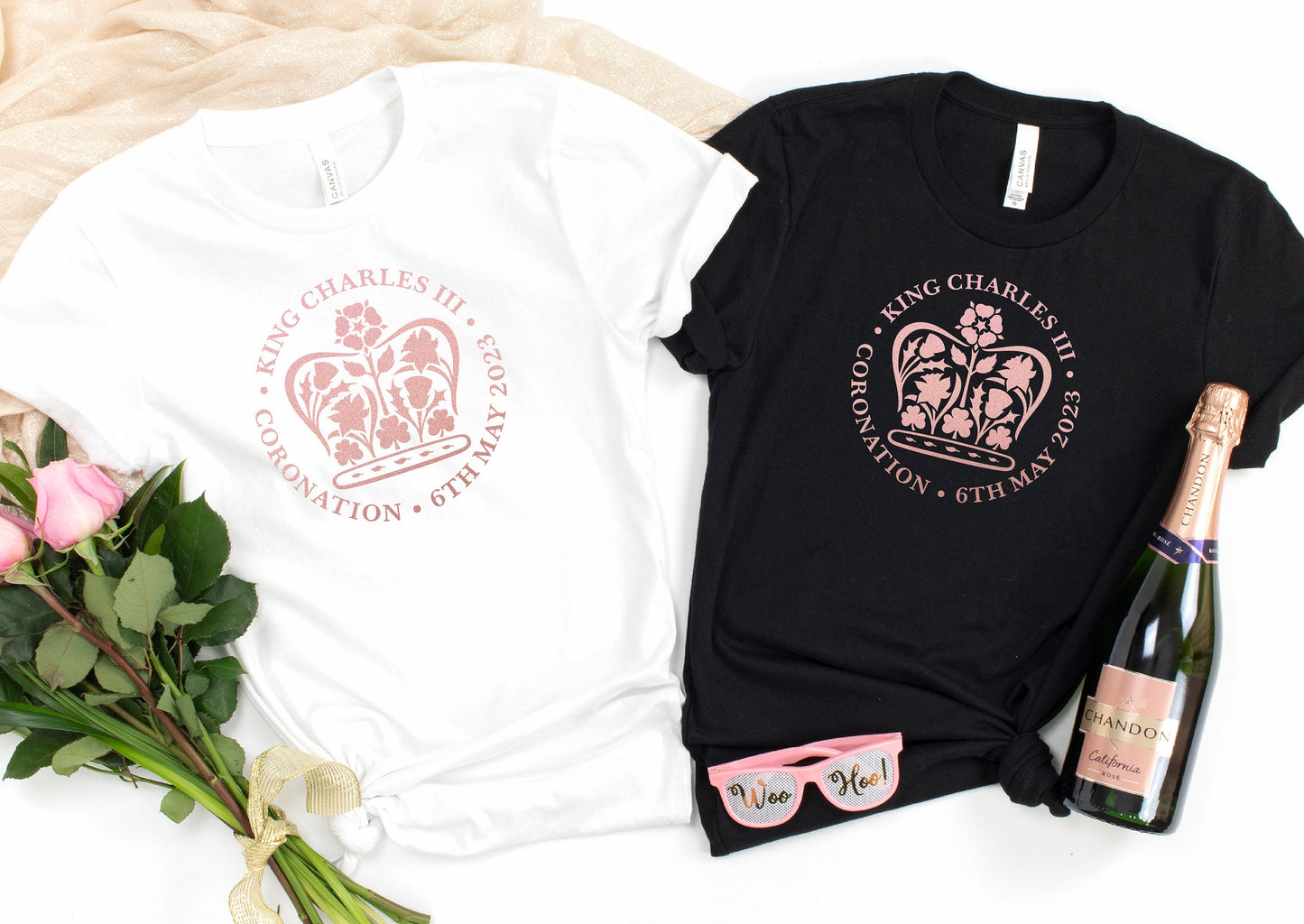 Rose Gold Print King Charles III Coronation T-Shirts | King's Coronation Party Tees | Charles the Third Coronation tshirt