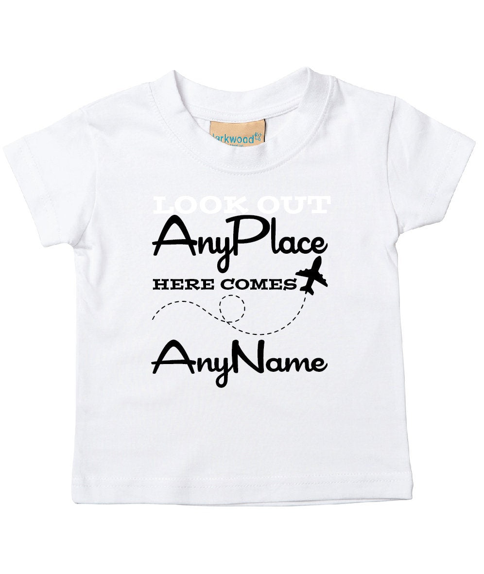 Personalised Babies/Toddlers/Kids Holiday T-Shirt | Look Out (Any Place) Here Comes (Any Name) | Child's Name Vacation Tee