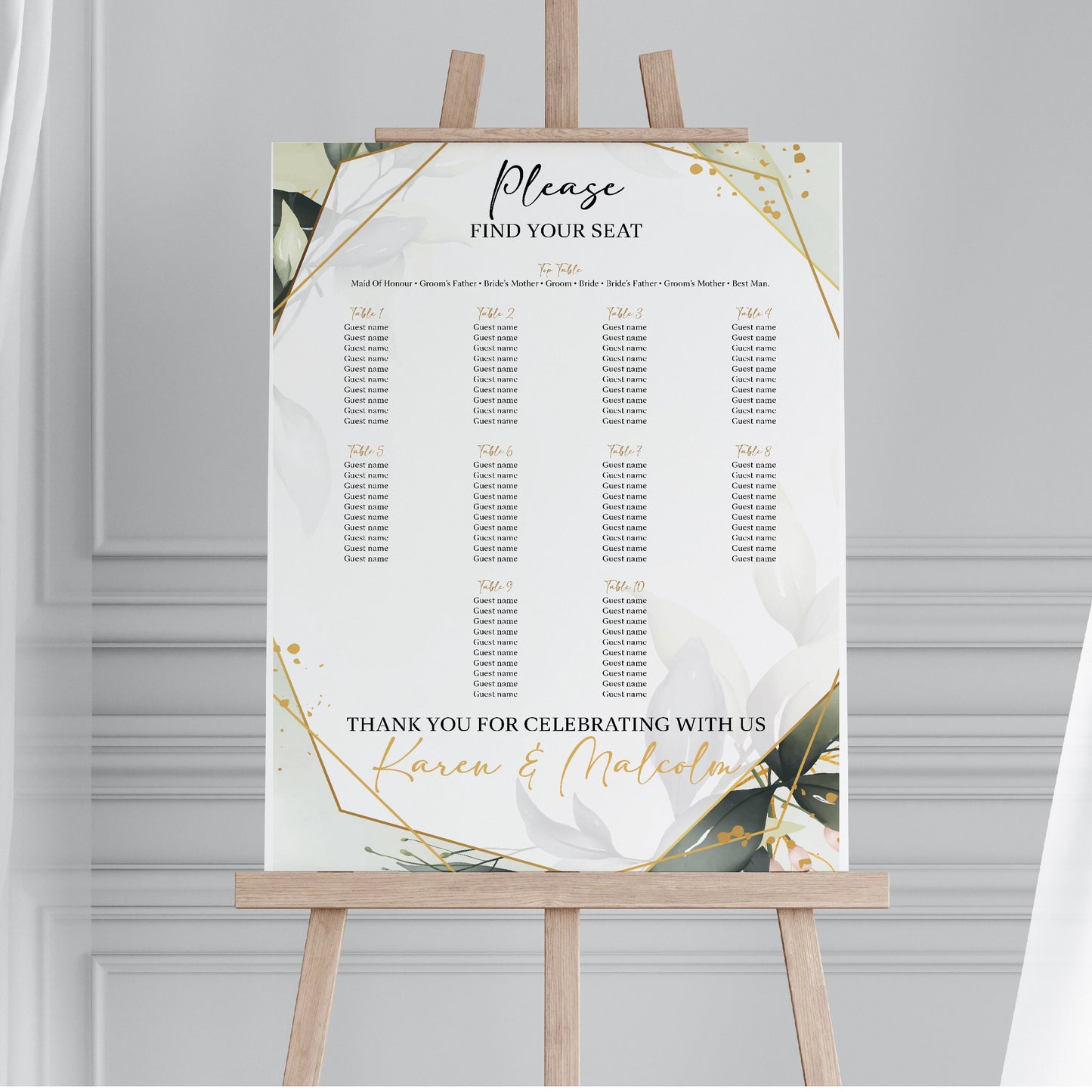 Personalised Wedding Seating Plan Board | Table Plan Welcome Sign SP002 Physical or Digital, A1 or A2 Portrait Welcome Board for Wedding
