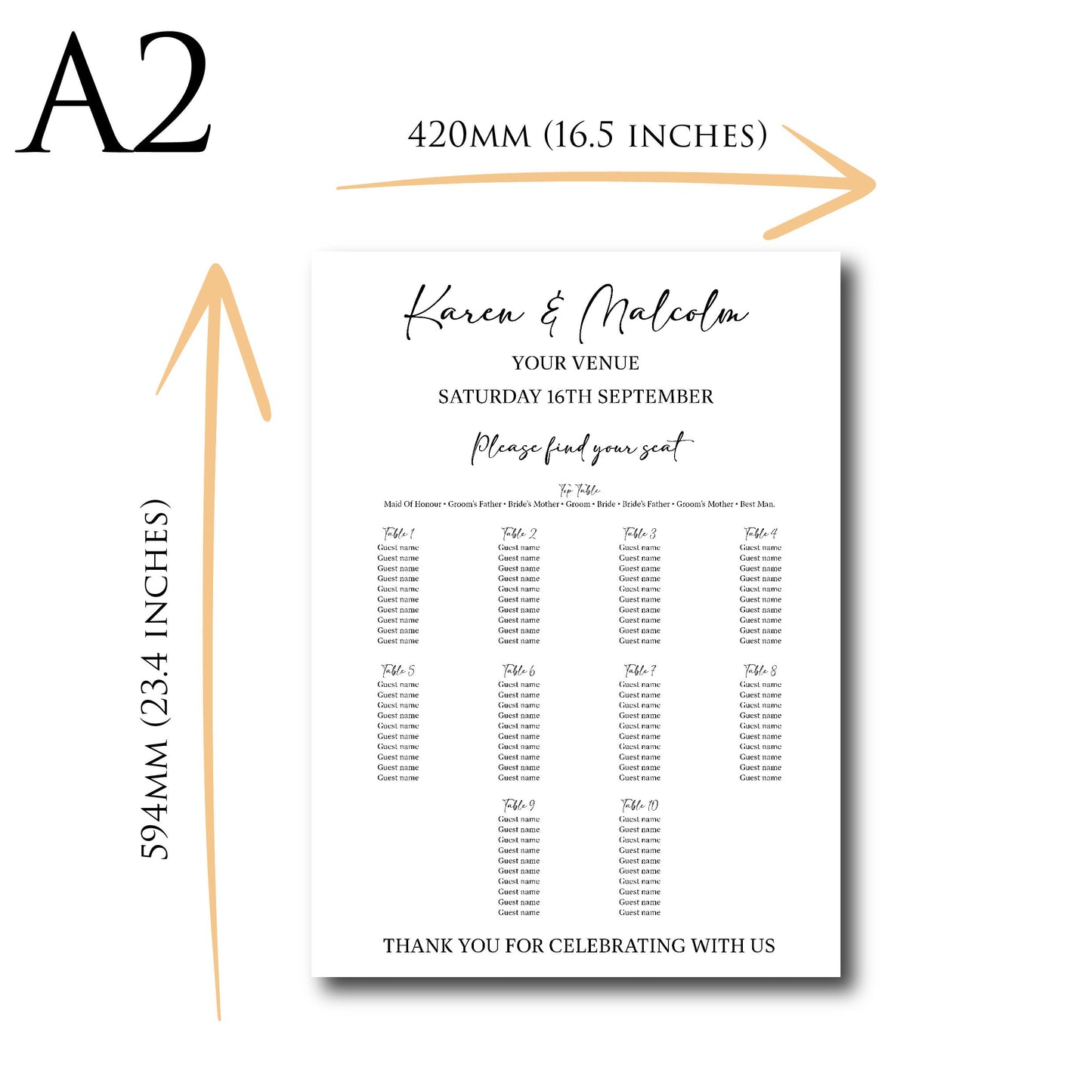 Personalised Wedding Seating Plan Board | Table Plan Welcome Sign SP002 Physical or Digital, A1 or A2 Portrait Welcome Board for Wedding