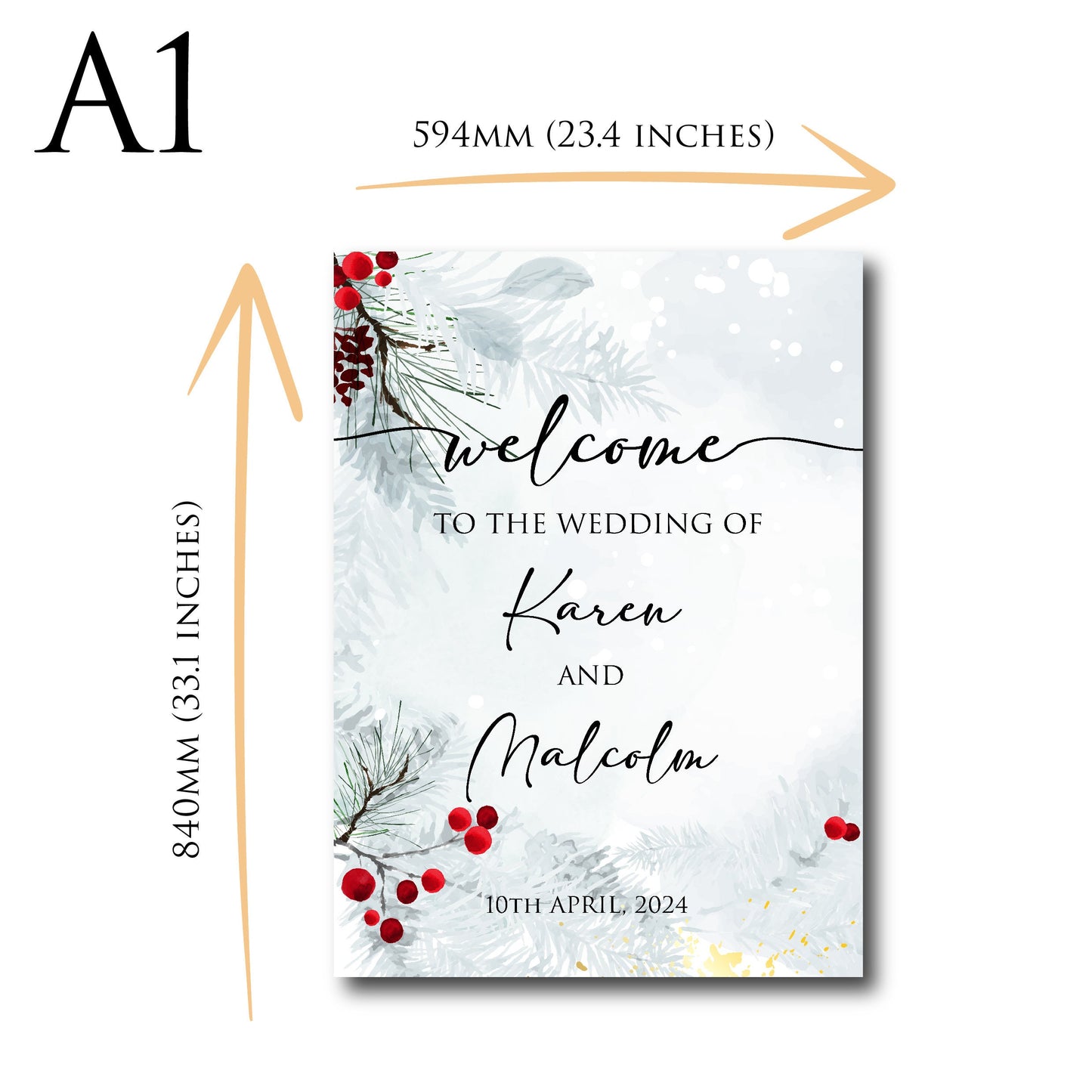 Personalised Winter Wedding Welcome Sign TLPCW0012 Physical or Digital, A1 or A2 Portrait Welcome Board for Wedding, Welcome for Wedding,