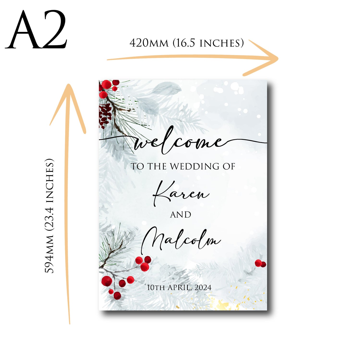 Personalised Winter Wedding Welcome Sign TLPCW0012 Physical or Digital, A1 or A2 Portrait Welcome Board for Wedding, Welcome for Wedding,