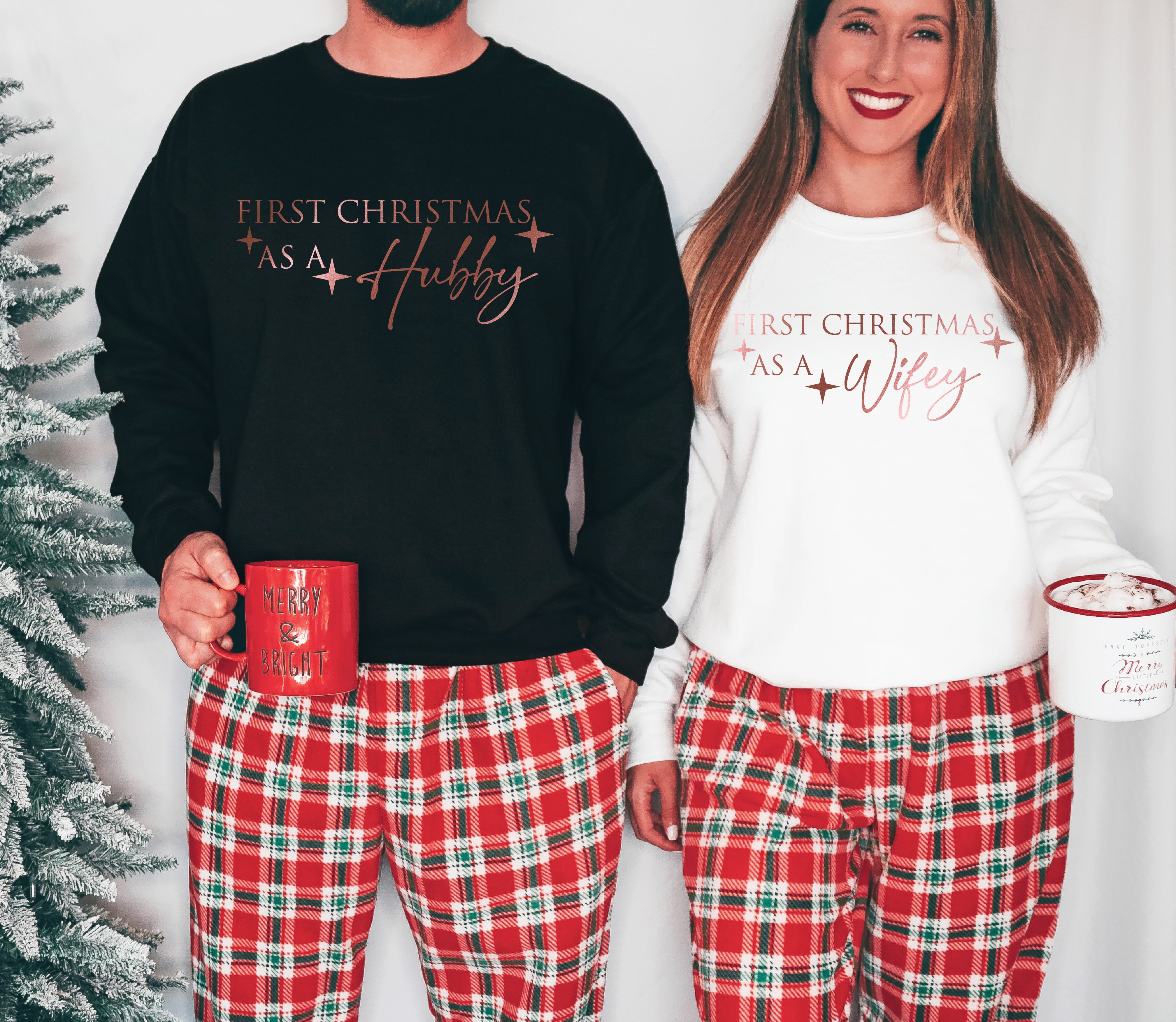 ROSE GOLD Print First Christmas as a Hubby Wifey B Personalised Swea The Lanark Print Co