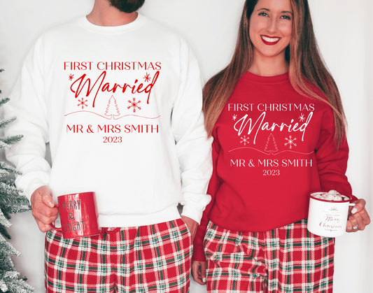 First Christmas Married Couples Personalised Sweatshirts RX301 | Matching Christmas Jumpers | Couples Christmas sweaters