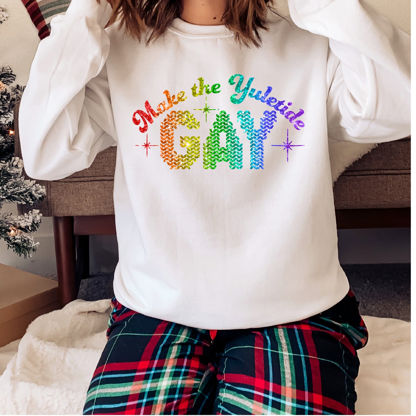 Rainbow Make the Yuletide Gay RX301 DTF Funny Christmas Party Sweatshirt Jumper Sweater | Christmas Jumper | LGBTQ Christmas | Ho Ho Homo