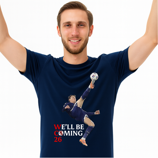 Overhead Kick We'll be Coming Scotland 2026 TShirt - World Cup USA MEX CAN