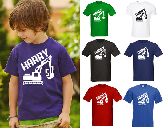 Kids Personalised Digger T-Shirt - Any Name