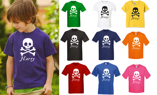 Kids Personalised Pirate T-Shirt - Any Name Children's Birthday Christmas Pirates