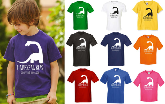 Kids Personalised Dinosaur T-Shirt - Any Name and Date Children's Birthday Dino