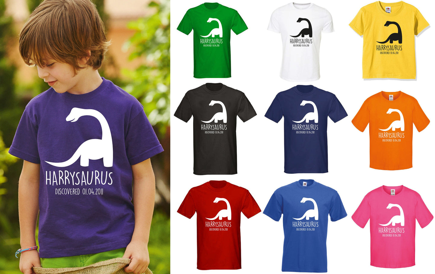 T-shirt personnalisé dinosaure pour enfants-n'importe quel nom et date anniversaire des enfants Dino