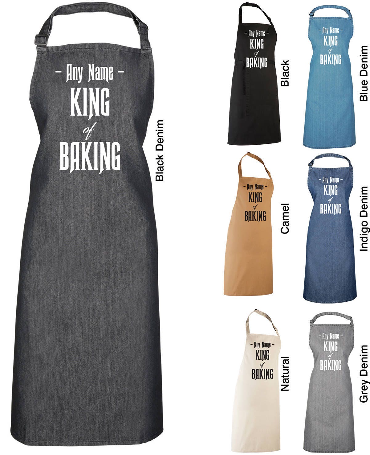 King of Baking Apron Personalised with Any Name, BBQ, Kitchen, Chef, Dad, Baker, Bake, Cakes