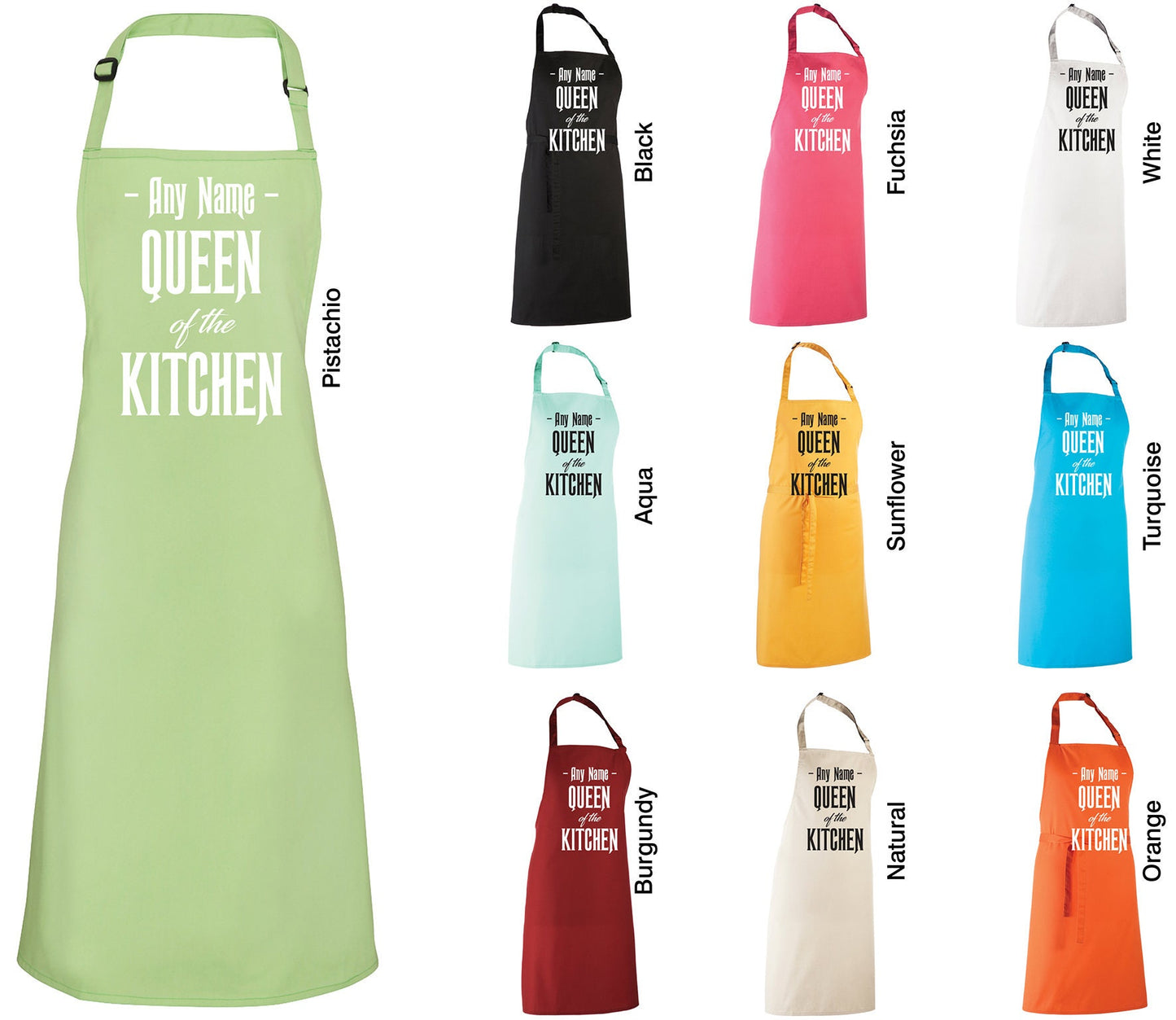 Queen of the Kitchen Apron Personalised with Any Name, BBQ, Kitchen, Chef, Mum, Mom, Baker, Bake, Barbecue
