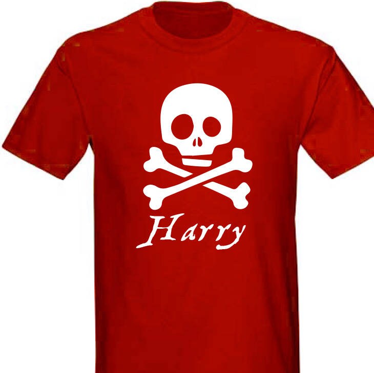 Kids Personalised Pirate T-Shirt - Any Name Children's Birthday Christmas Pirates