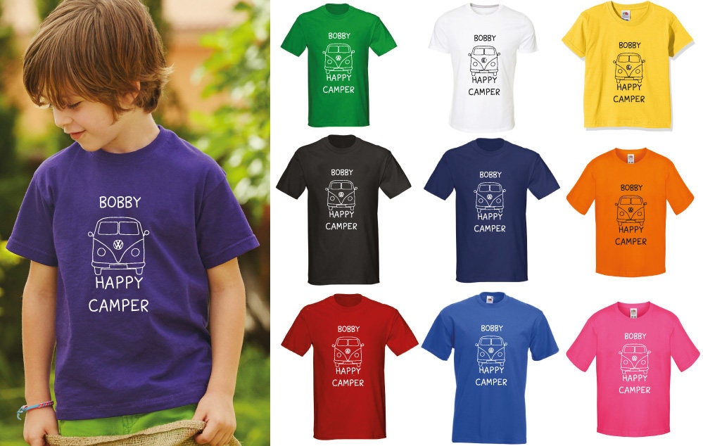Kids Personalised Happy Camper T-Shirt - Any Name Children's Birthday