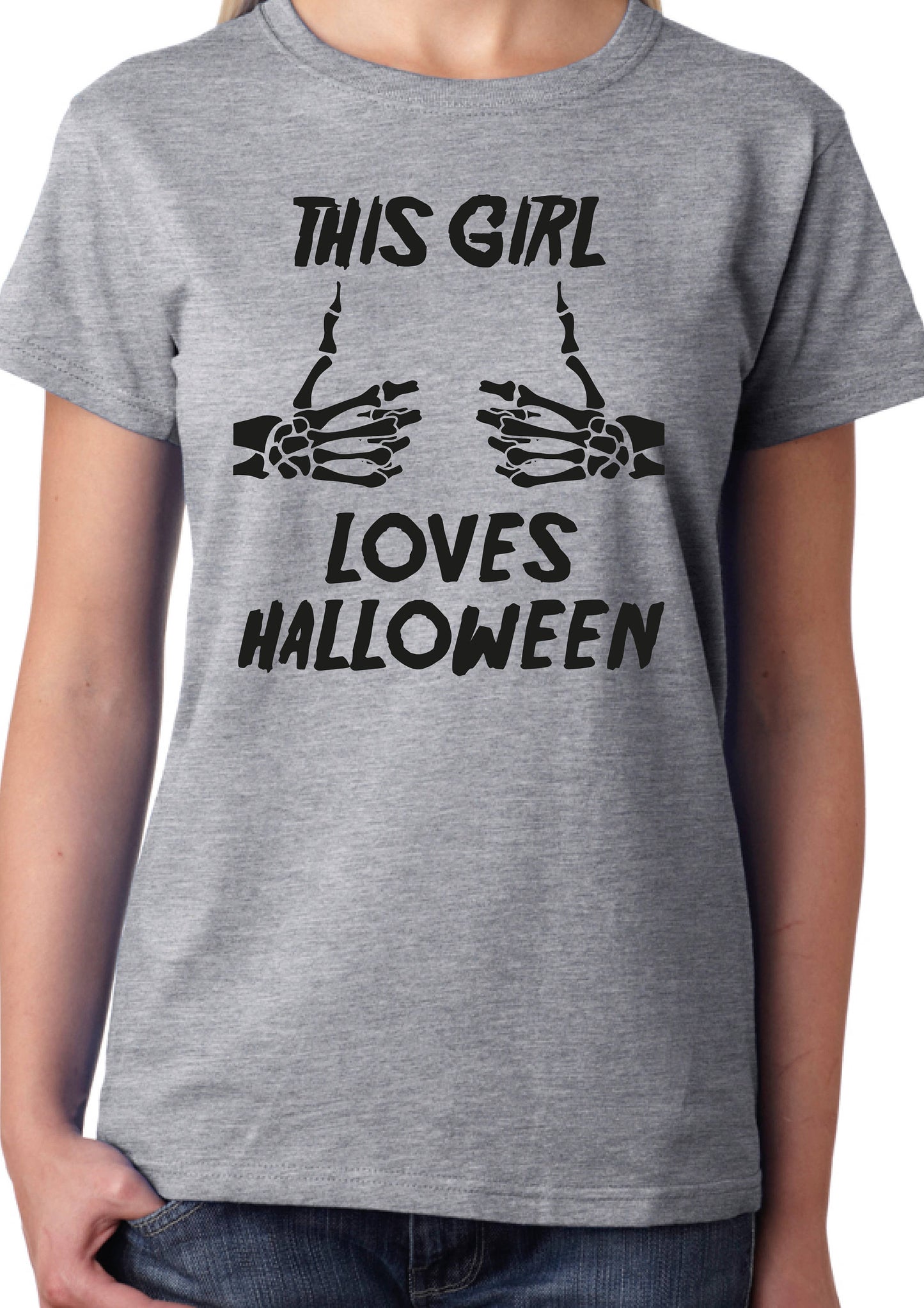 This Girl Loves Halloween T-Shirt, Funny, Skeleton Hands, Bones