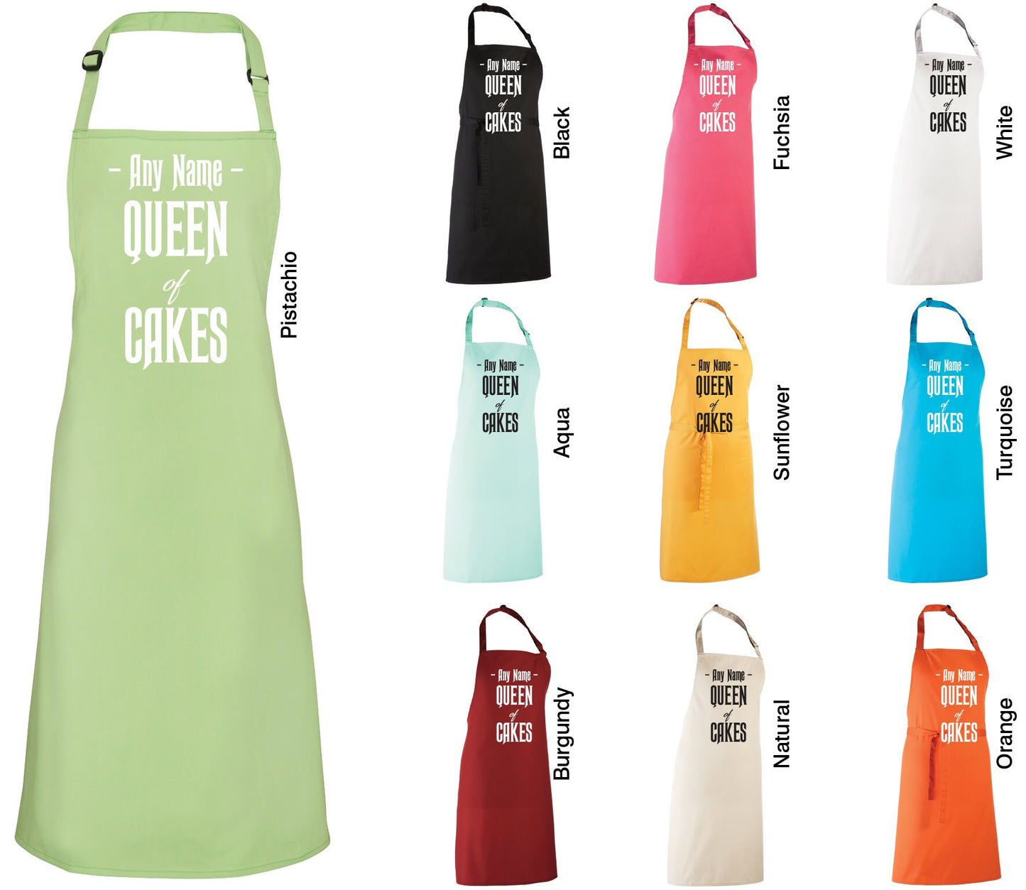 Queen of Cakes Apron Personalised with Any Name, BBQ, Kitchen, Chef, Mum, Mom, Baker, Bake, Barbecue