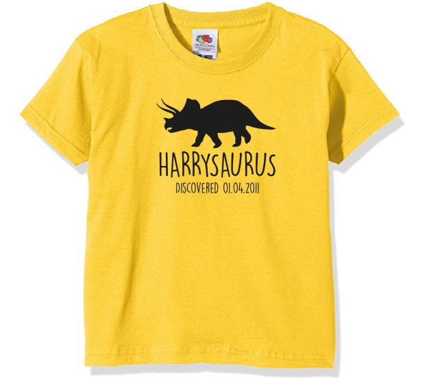 Triceratops Kids Personalised Dinosaur T-Shirt - Any Name and Date Children's Birthday Dino