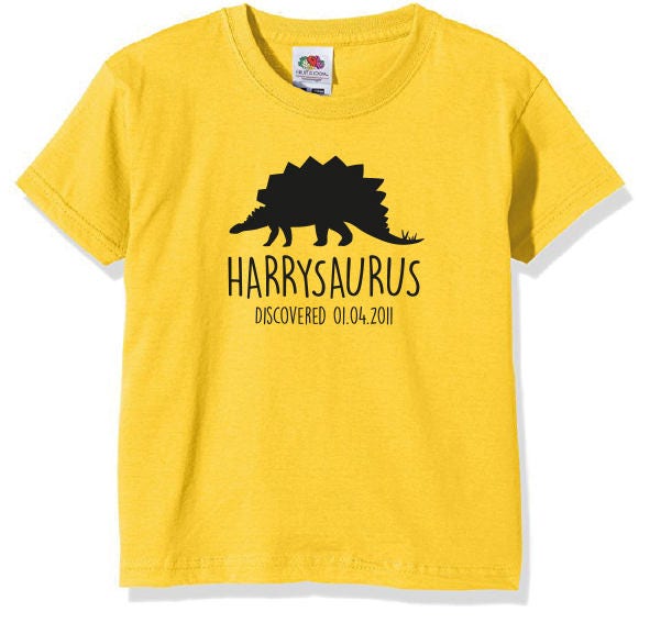 Stegosaurus Kids Personalised Dinosaur T-Shirt - Any Name and Date Children's Birthday Dino
