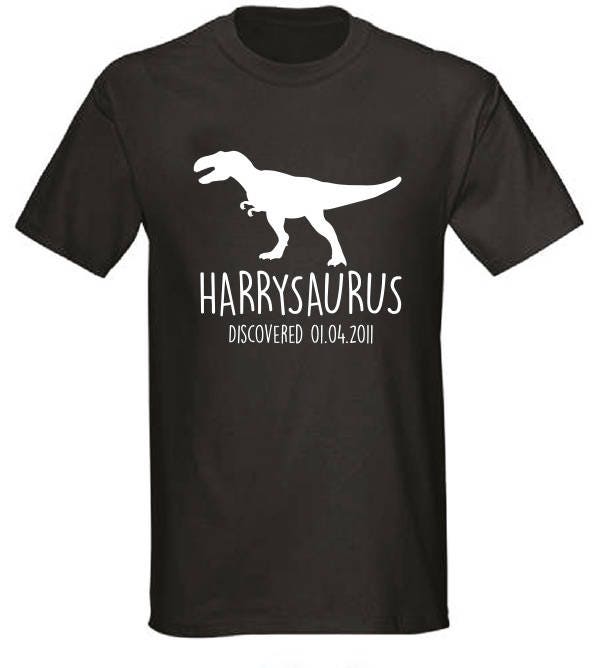 T-Rex Kids Personalised Dinosaur T-Shirt - Any Name and Date Children's Birthday Dino