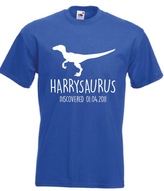 Velociraptor Kids Personalised Dinosaur T-Shirt - Any Name and Date Children's Birthday Dino