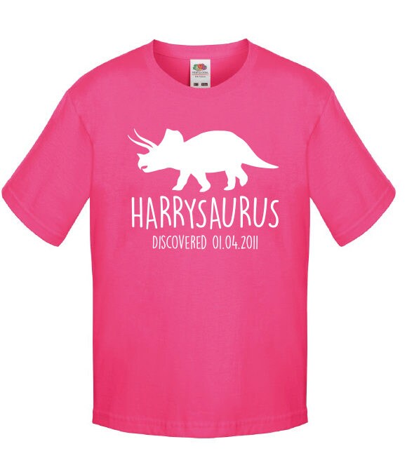 Triceratops Kids Personalised Dinosaur T-Shirt - Any Name and Date Children's Birthday Dino