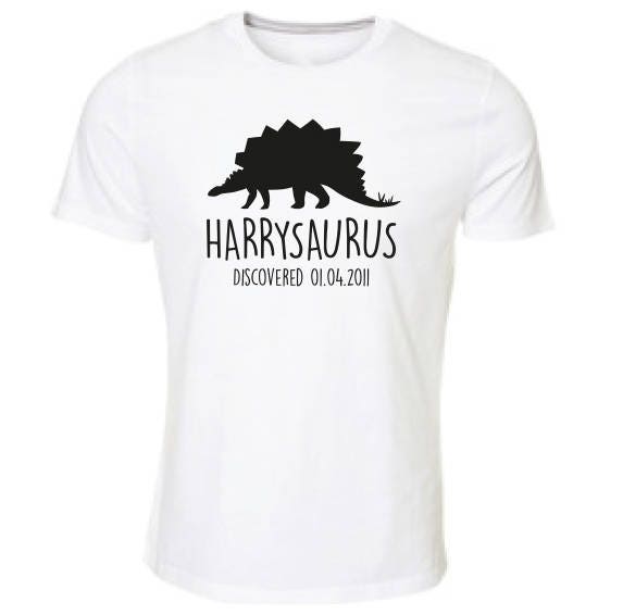 Stegosaurus Kids Personalised Dinosaur T-Shirt - Any Name and Date Children's Birthday Dino