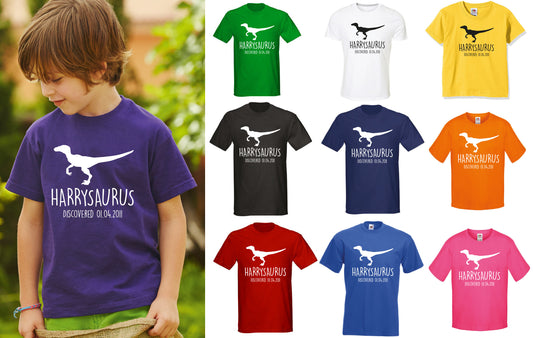 Velociraptor Kids Personalised Dinosaur T-Shirt - Any Name and Date Children's Birthday Dino